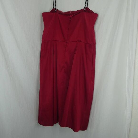 City Chic Strapless Lace Inset Fit & Flare Dress Satin Pockets Red Plus Size - Picture 5 of 12